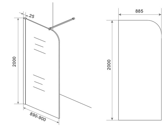Inloopdouche Douchewand Curvea Rookglas 90x200cm Anti-kalk - 20.3587