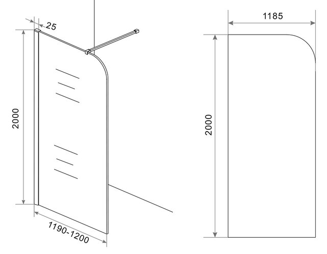 Inloopdouche Douchewand Curvea Rookglas 120x200cm Anti-kalk - 20.3589