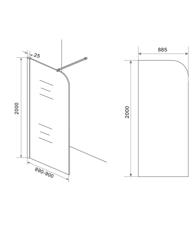 Wiesbaden Inloopdouche Douchewand Curvea Vintage Brons 90x200cm Anti-kalk - 20.3583