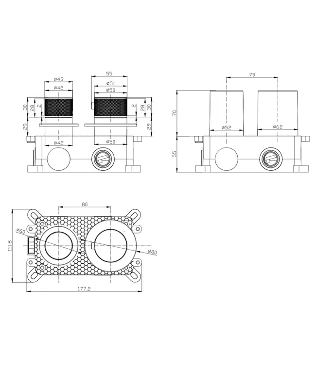 DutchLine Inbouw thermostaat DutchLine Grip 2-weg Afbouwdeel Geborsteld messing