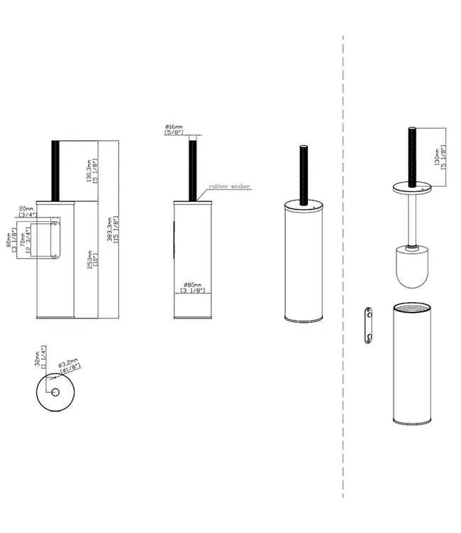Wc borstel DutchLine Grip Mat Zwart PVD-gecoat