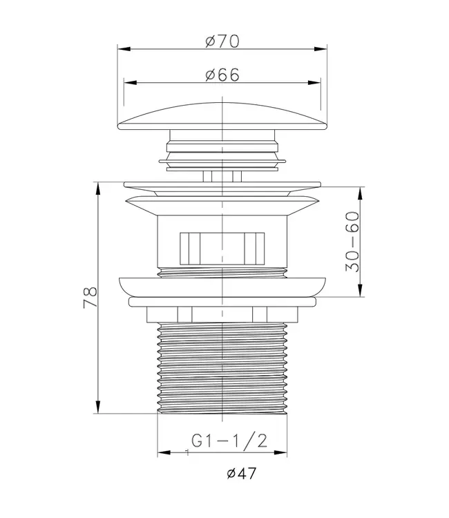 Afvoerplug Clickwaste met overloop LUXE RVS 7,8cm