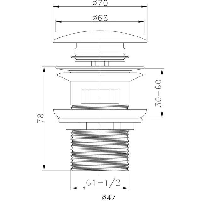 Afvoerplug Clickwaste met overloop LUXE Mat Wit 7,8cm