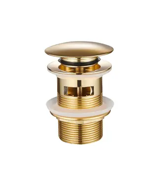 DutchLine Afvoerplug Clickwaste met overloop LUXE Geborsteld Goud 7,8cm - PVD-gecoat