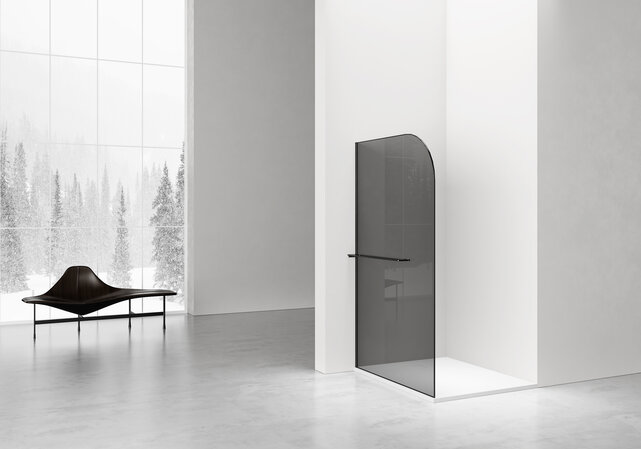Inloopdouche Douchewand Curvy Zwart met rookglas 120cm 8mm veiligheidsglas met anti-kalk
