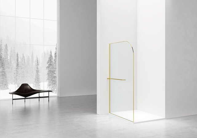 Inloopdouche Douchewand Curvy Geborsteld Goud met rookglas 120cm 8mm veiligheidsglas met anti-kalk