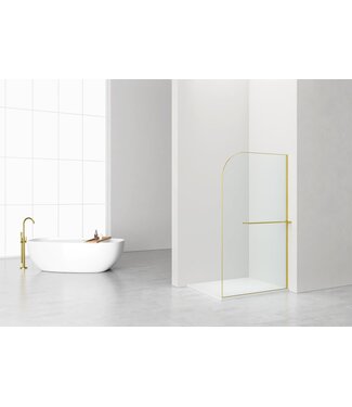 ALONI Inloopdouche Douchewand Curvy Geborsteld Goud met rookglas 120cm 8mm veiligheidsglas met anti-kalk