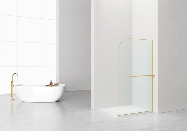 Inloopdouche Douchewand Curvy Geborsteld Goud met rookglas 120cm 8mm veiligheidsglas met anti-kalk