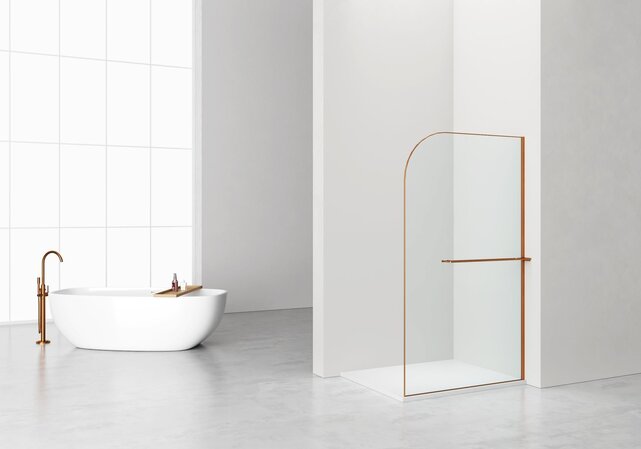 Inloopdouche Douchewand Curvy Geborsteld Koper met rookglas 120cm 8mm veiligheidsglas met anti-kalk