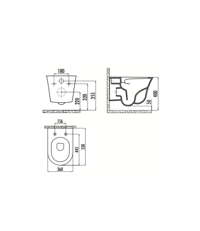 Hangtoilet met bidet Nora Wit - Randloos Tornado Flush - Excl. wc-bril