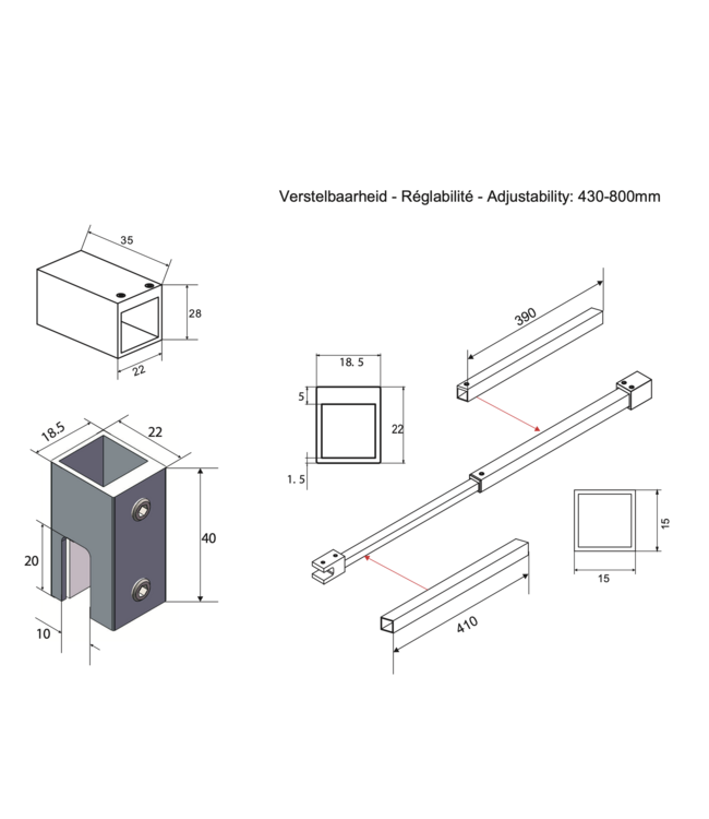 Stabilisatiestang Verstelbare Plafondsteun Geborsteld Koper (43-80 cm)