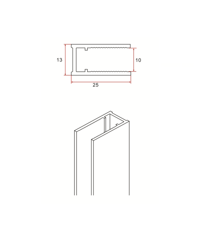 Muurprofiel voor Douchewand Gunmetal 200cm - Geschikt voor 8mm