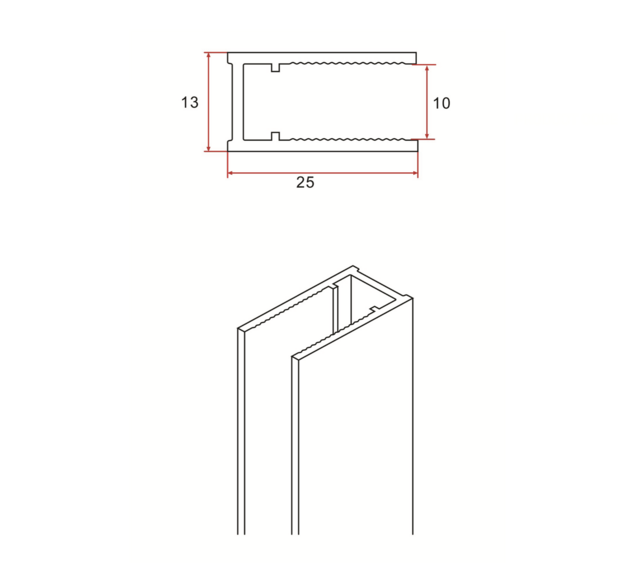 Muurprofiel voor Douchewand Geborsteld Koper 200cm - Geschikt voor 8mm