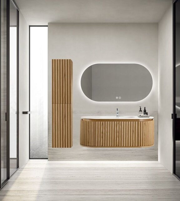 Wastafel Ovaal Begonia 120cm - Kunstmarmer wasbak zonder kraangat