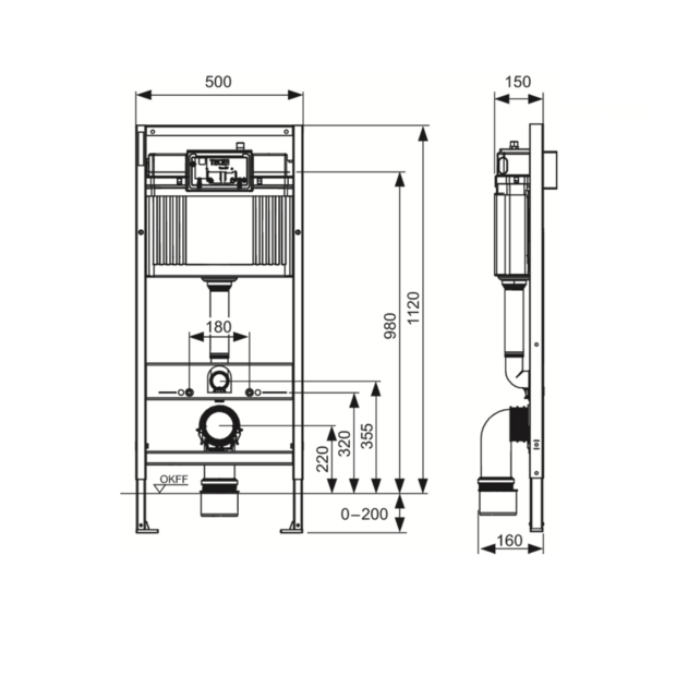 Inbouwreservoir TECEbase ECO Inbouwframe voor Hangtoilet incl. Bedieningspaneel Zwart
