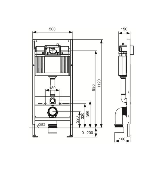 Inbouwreservoir TECEbase ECO Inbouwframe voor Hangtoilet incl. Bedieningspaneel Zwart