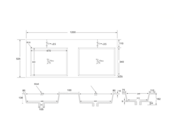 Wastafel Wonda Square slim 120cm - Kunstmarmer Dubele wasbak met 2 kraangaten