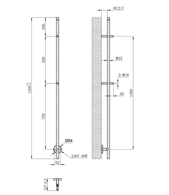 Elektrische Staaf Handdoekradiator Callista Geborsteld Messing 60 Watt