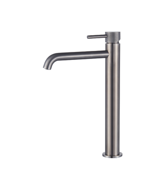 SANI-SUPPLY Wastafelkraan Slimline Hoog – Gunmetal met Geribbelde Knop