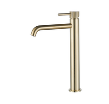 Wastafelkraan Slimline Hoog – Geborsteld Goud met Geribbelde Knop