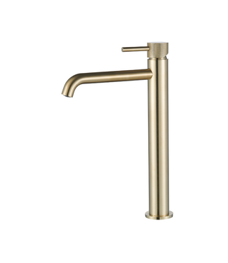 SANI-SUPPLY Wastafelkraan Slimline Hoog – Geborsteld Goud met Geribbelde Knop