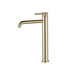Wastafelkraan Slimline Hoog – Geborsteld Goud met Geribbelde Knop
