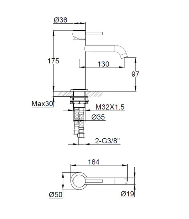 Wastafelkraan Slimline Laag – Chroom