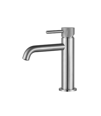 SANI-SUPPLY Wastafelkraan Slimline Laag – RVS-Look met geribbeld knop