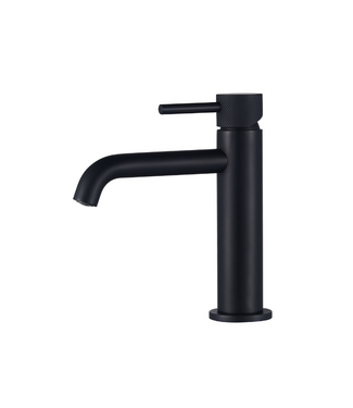 SANI-SUPPLY Wastafelkraan Slimline Laag – Mat Zwart met geribbeld knop