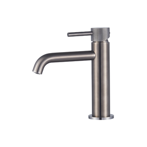 Wastafelkraan Slimline Laag – Gunmetal Met geribbeld knop