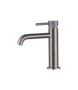 SANI-SUPPLY Wastafelkraan Slimline Laag – Gunmetal Met geribbeld knop