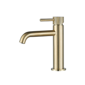 Wastafelkraan Slimline Laag – Geborsteld Goud met geribbeld knop