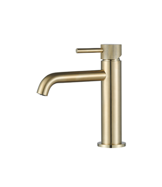 SANI-SUPPLY Wastafelkraan Slimline Laag – Geborsteld Goud met geribbeld knop