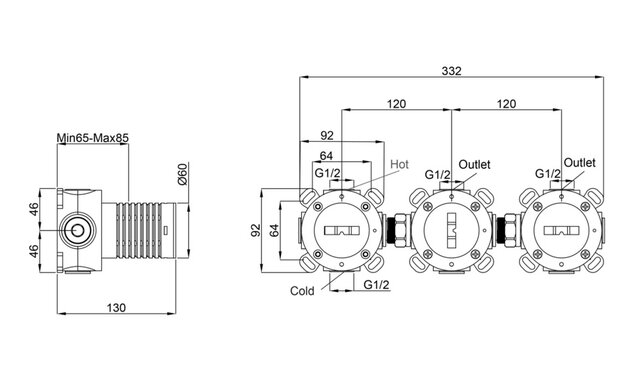 Inbouwdeel Weiasbaden Caral Themorstaatkraan Douche - Met 2 stopkranen