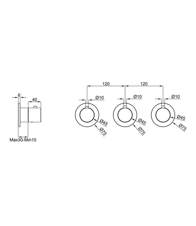 Afbouwdeel Wiesbaden Caral Thermostaat | Geborsteld Messing | 2 Stopkranen