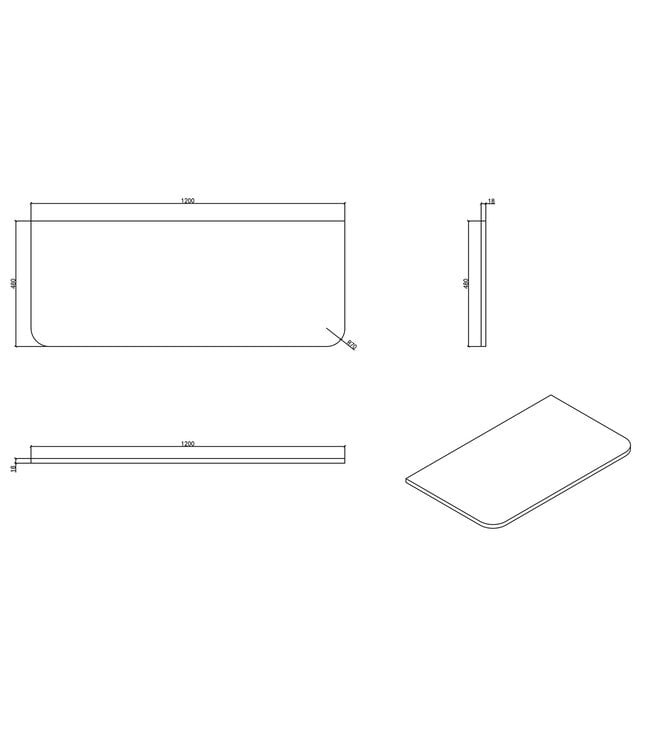 Topblad Sulora 120x48cm Mat Zwart
