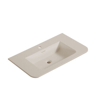 Wiesbaden Wastafel Laro 80x48cm Beige met kraangat - Solid Surface
