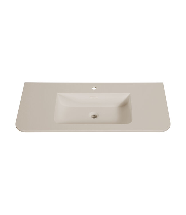 Wastafel Laro 100x48cm Beige met kraangat - Solid Surface