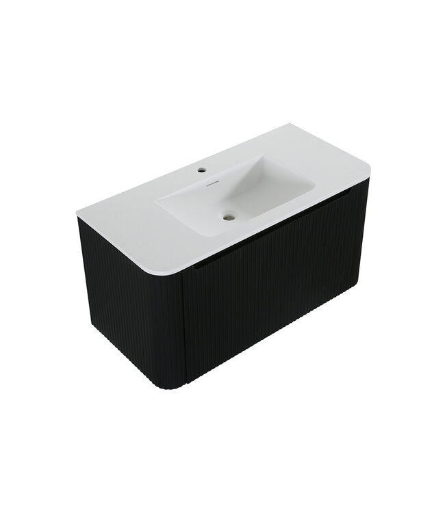 Wiesbaden Onderkast Sulora Mat Zwart 100cm | Geribbeld Design & Softclose