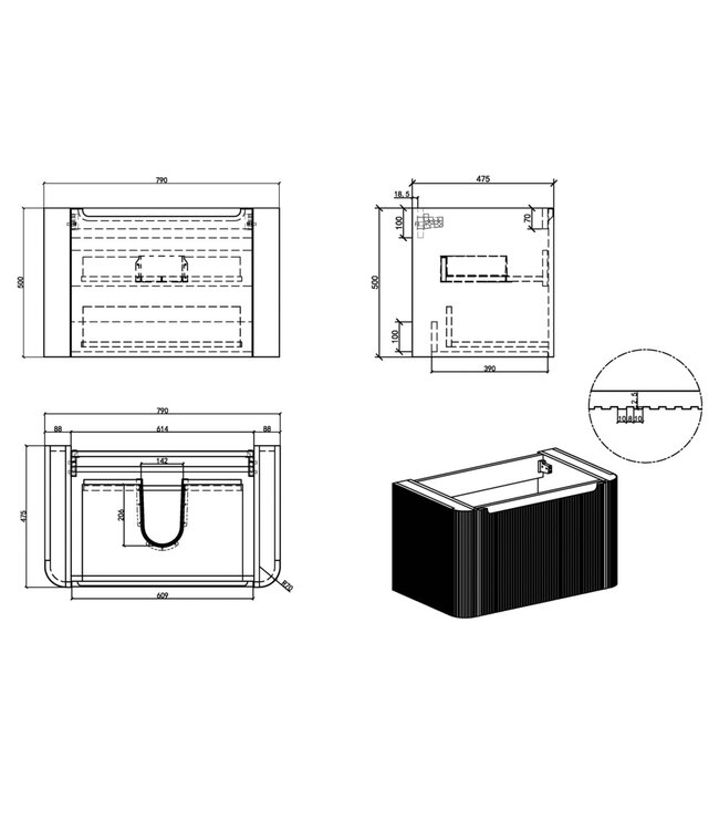 Onderkast Sulora Bruin Eiken 80cm | Geribbeld Design & Softclose