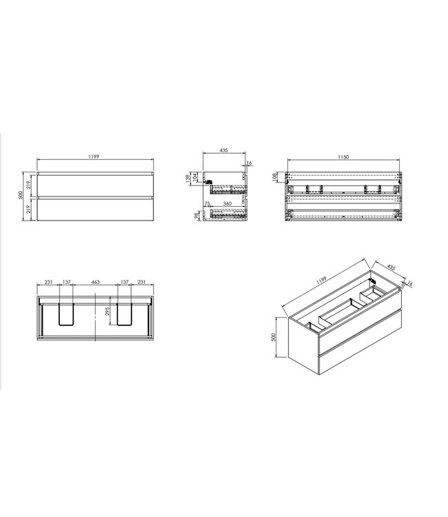 Onderkast Alvara Mat Zwart 120cm | Hettich & Softclose