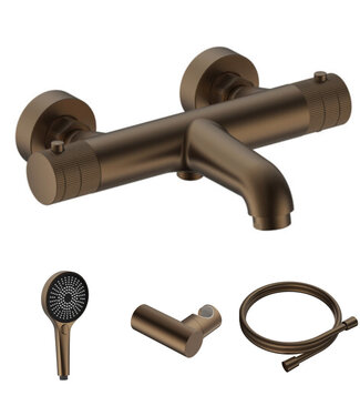 ALONI Badkraan Set Stria Mat Bruin Brons ( PVD ) met thermostaat