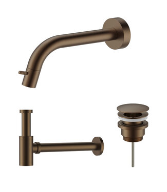 ALONI Fonteinkraan set Inbouw Stria Mat Bruin Brons inkortbaar Toiletkraan + Sifon + Clickwaste