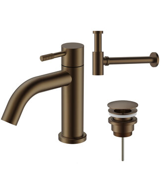 ALONI Fonteinkraan set Stria Mat Bruin Brons (PVD) Toiletkraan + Sifon + Clickwaste