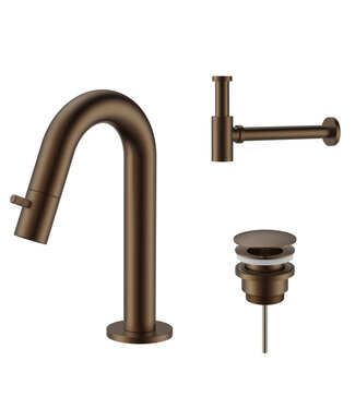 ALONI Fonteinkraan set Stria Lux Mat Bruin Brons (PVD) Toiletkraan + Sifon + Clickwaste