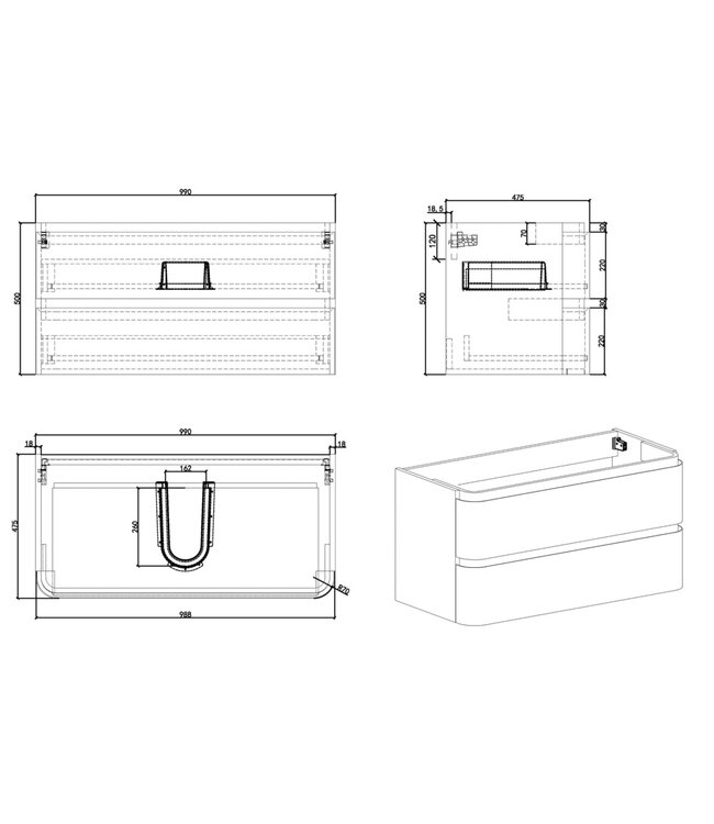 Onderkast Novira Mat Zand 80x48cm | Afgeronde hoeken