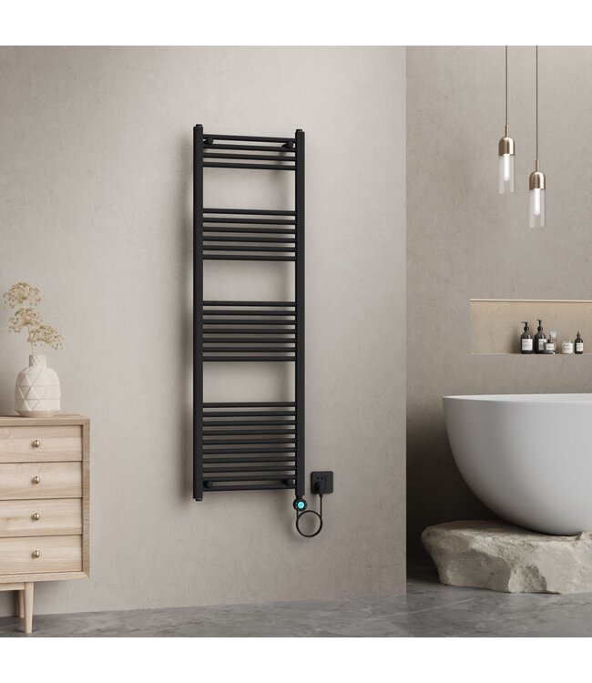 Elektrische Handdoekradiator Mat Zwart 160x50cm 700Watt met Smart Wifi - programeerbaar