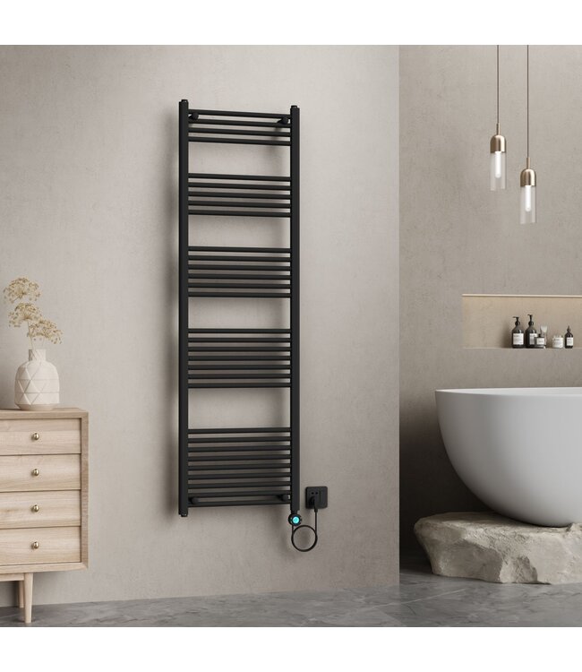 Elektrische Handdoekradiator Mat Zwart 180x55cm 1000 Watt met Smart Wifi - programeerbaar
