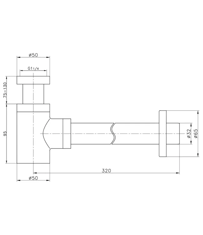 Sifon Alya Lux Mat Zwart | Verkort RVS Sifon 95mm | Dutchline