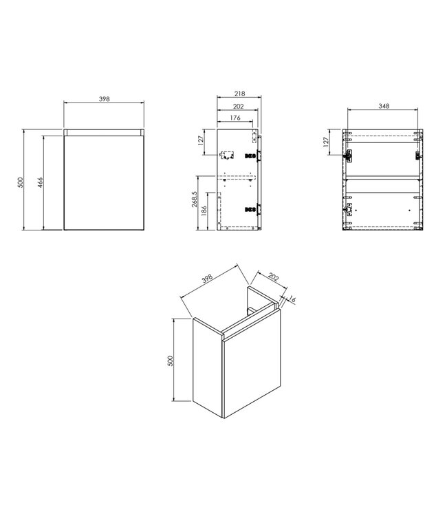 Fonteinkast 40cm Alvara Grijs Eiken | Voor Topblad of Wastafel